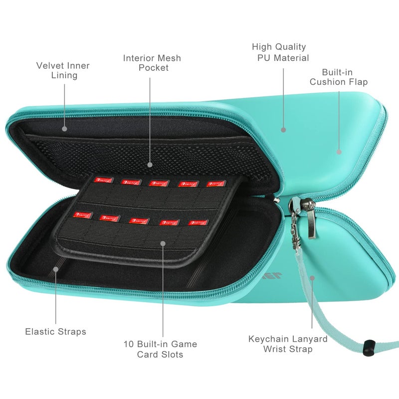 ivoler Carrying Case for Nintendo Switch Lite, Ultra Slim Portable Hard Shell Pouch Travel Game Bag for Switch Lite Accessories Holds 10 Game Cards,Turquoise - Image 4